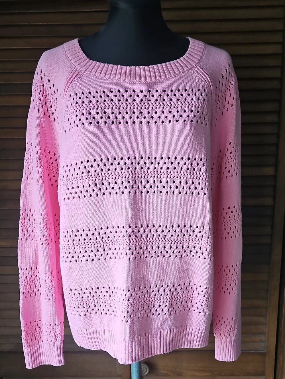 Talbots Pink Open Knit Long Sleeve Crewneck Sweater Women's Size XL